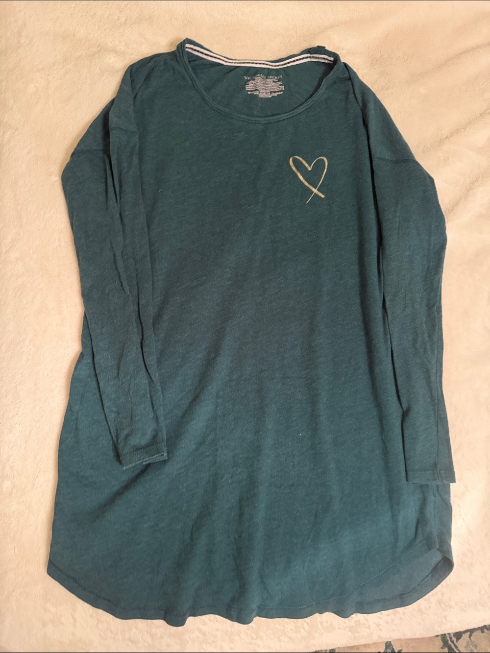 Victoria Secret Long Sleeve Teal Heart Tunic Top - Women's Casual sleeping